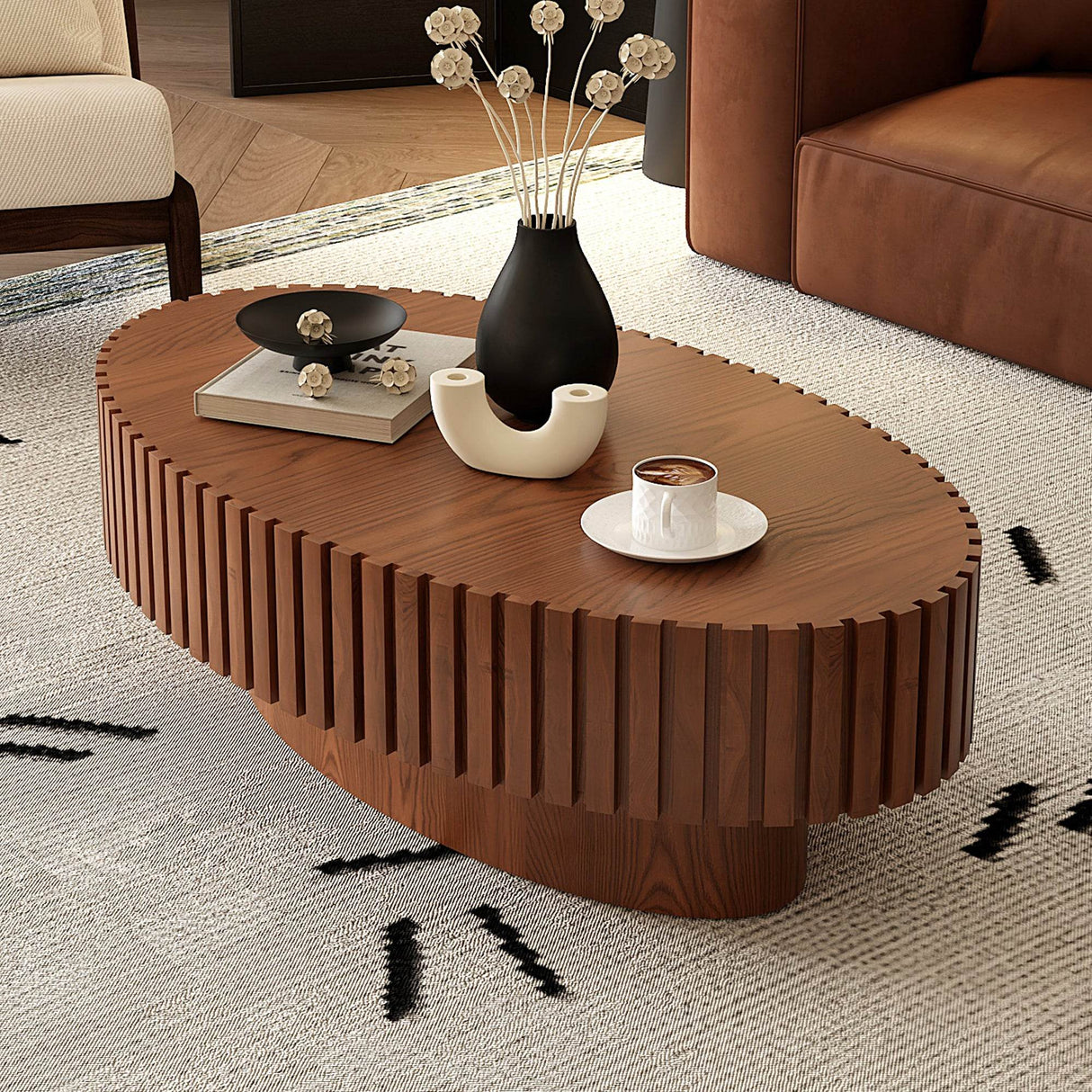 Modern Handcrafted Oval Pedestal MDF Coffee Table - Sleep Galleria