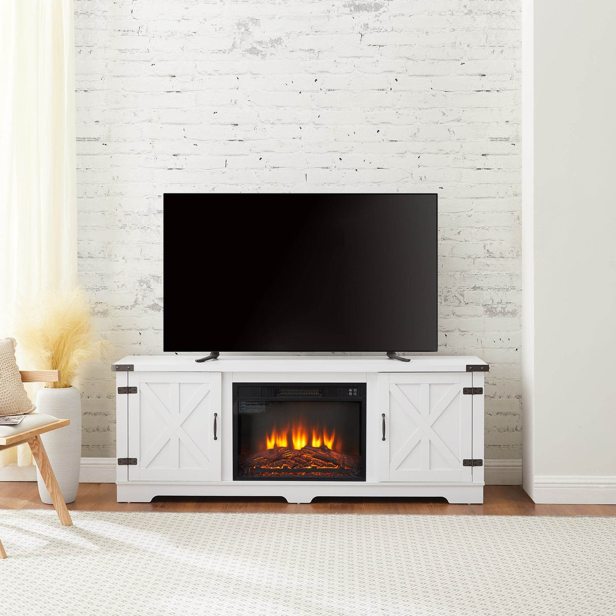 Modern Farmhouse White Fireplace TV Stand Console - Sleep Galleria