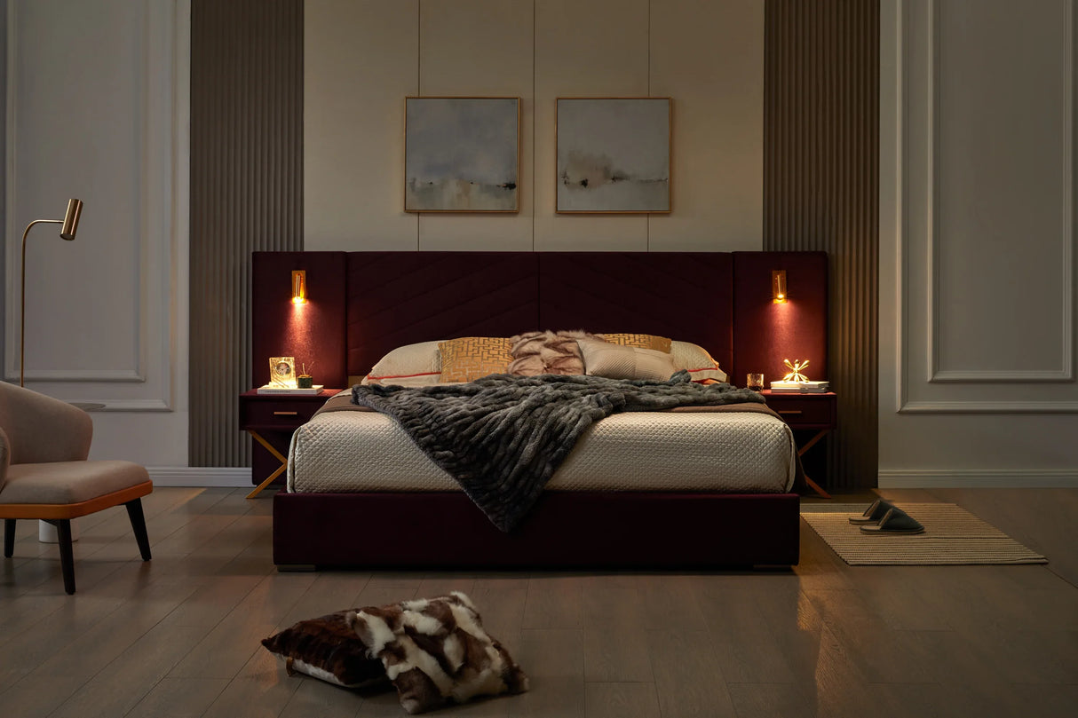 Queen Velvet Upholstered Wingback Bed Frame - Omega Lifestyles