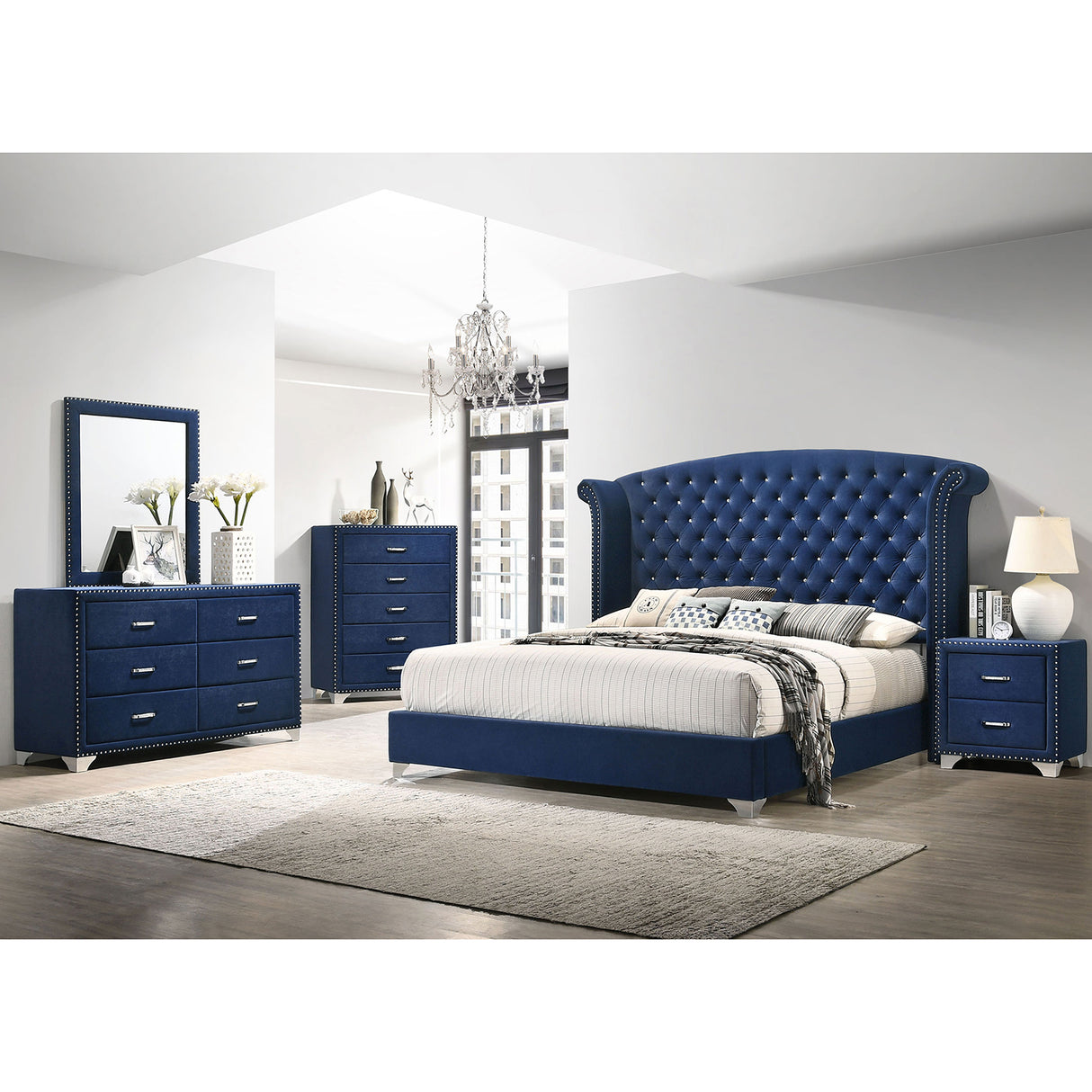 Pacific Blue Upholstered Queen 5-Piece Bedroom Set