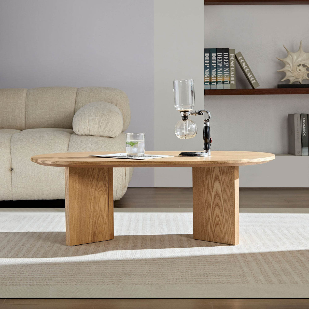 Modern Compact Oak MDF Pedestal Coffee Table - Sleep Galleria
