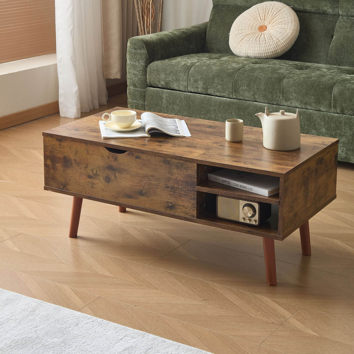Wood Lift Top Coffee Table With Storage Shelf - Sleep Galleria