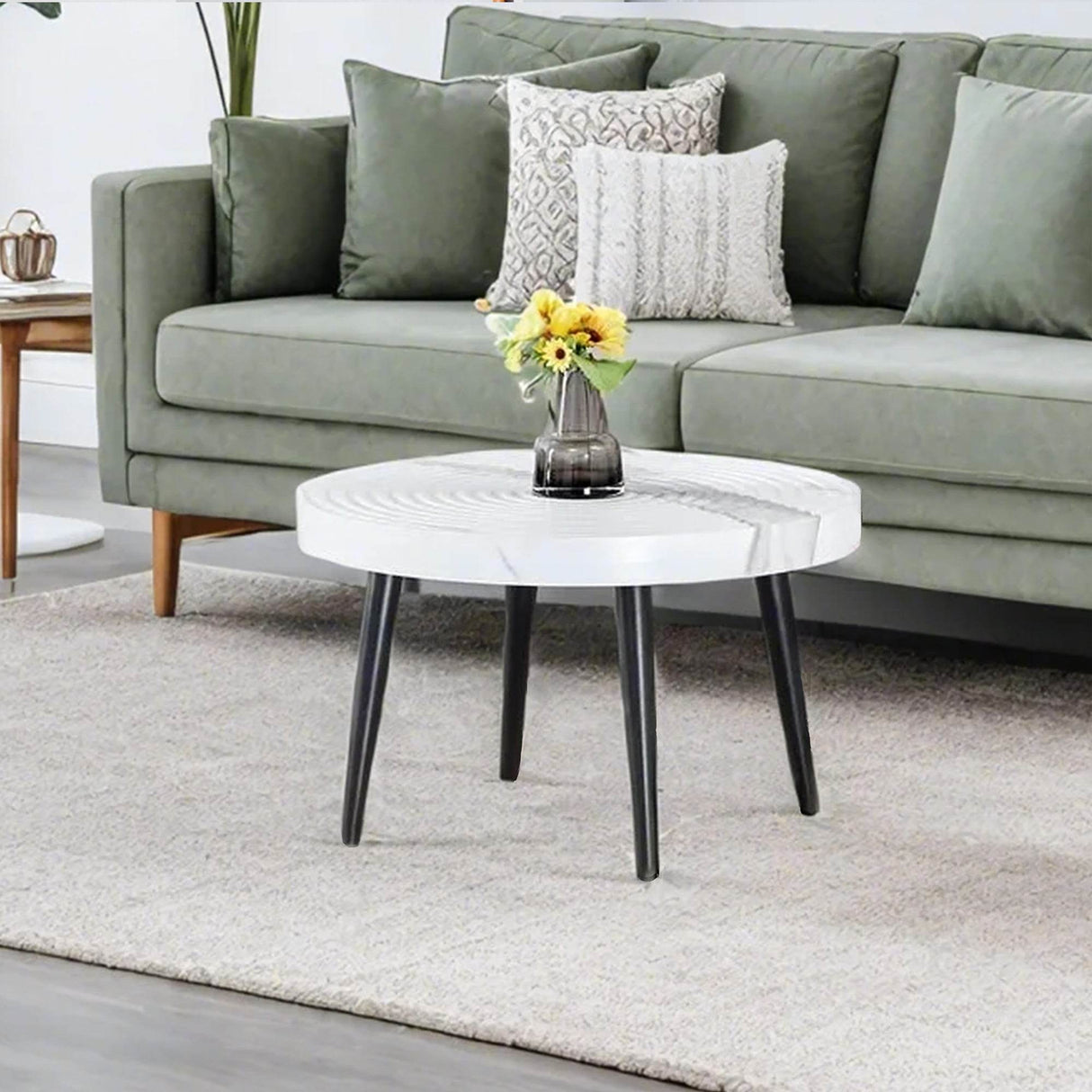 White Marble Pattern Round MDF Metal Coffee Table - Sleep Galleria