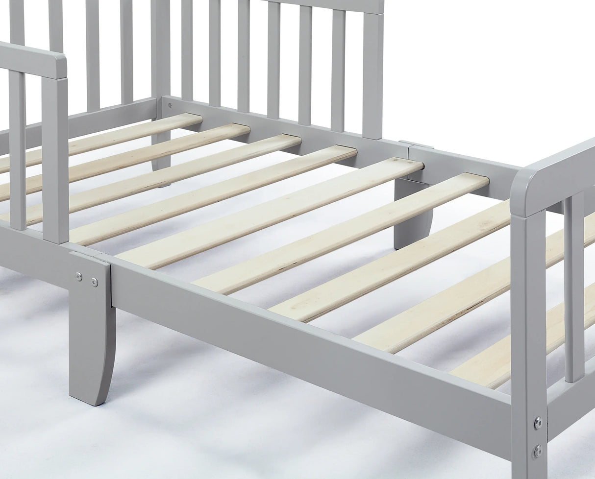 Solid Wood Light Gray Toddler Bed With Safety Rails - Omega Lifestyles