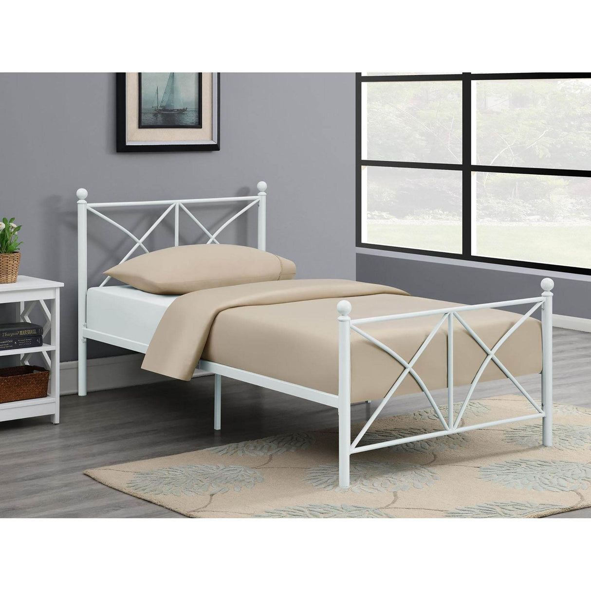 Full Metal White Contemporary Platform Bed Frame