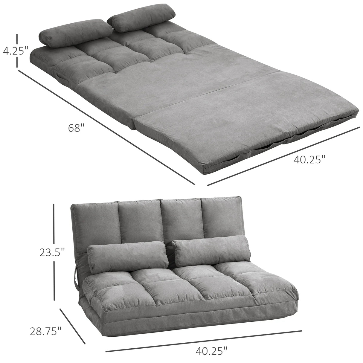 Convertible Floor Sofa Bed Chair With 2 Pillows - Omega Lifestyles