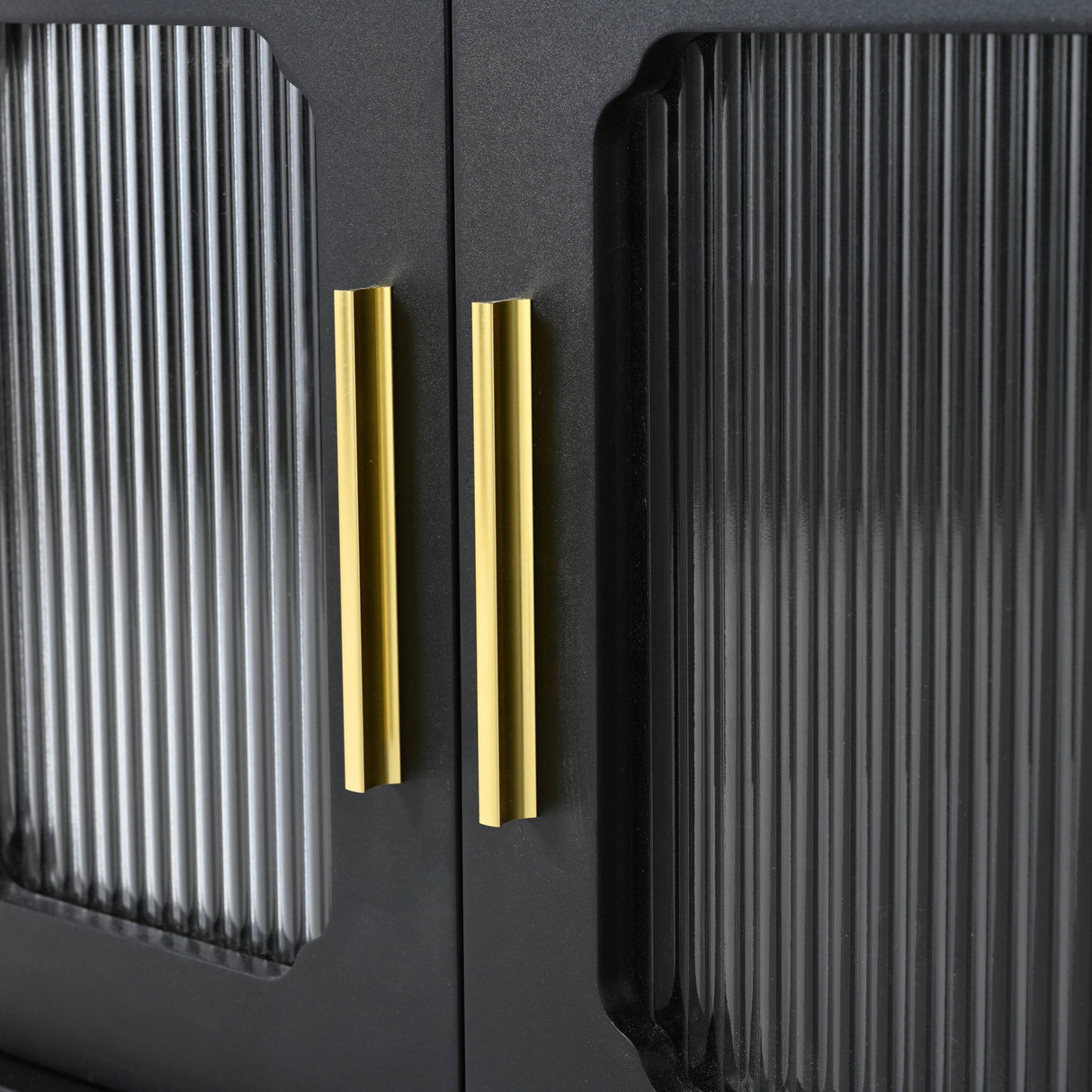 Retro Vintage Black TV Stand With Fluted Glass Doors - Sleep Galleria