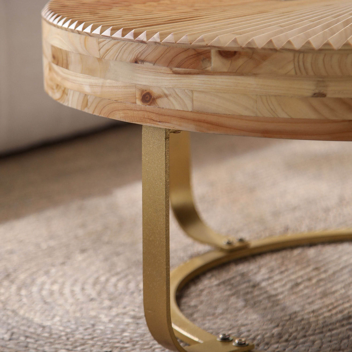 Modern Round Carved Pine Wood Coffee Table - Sleep Galleria