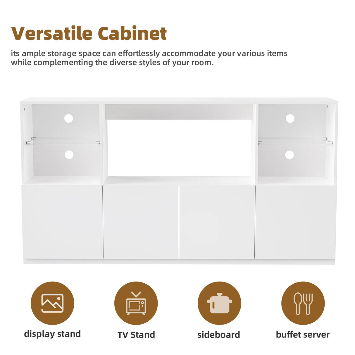 High Gloss White MDF TV Stand With LED Lights - Sleep Galleria
