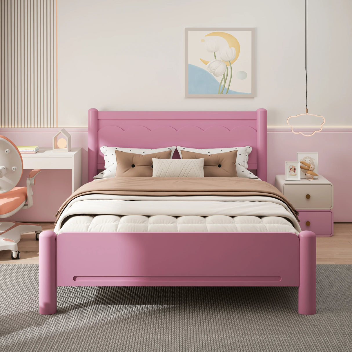Queen Pink Solid Wood Platform Bed Frame - Omega Lifestyles