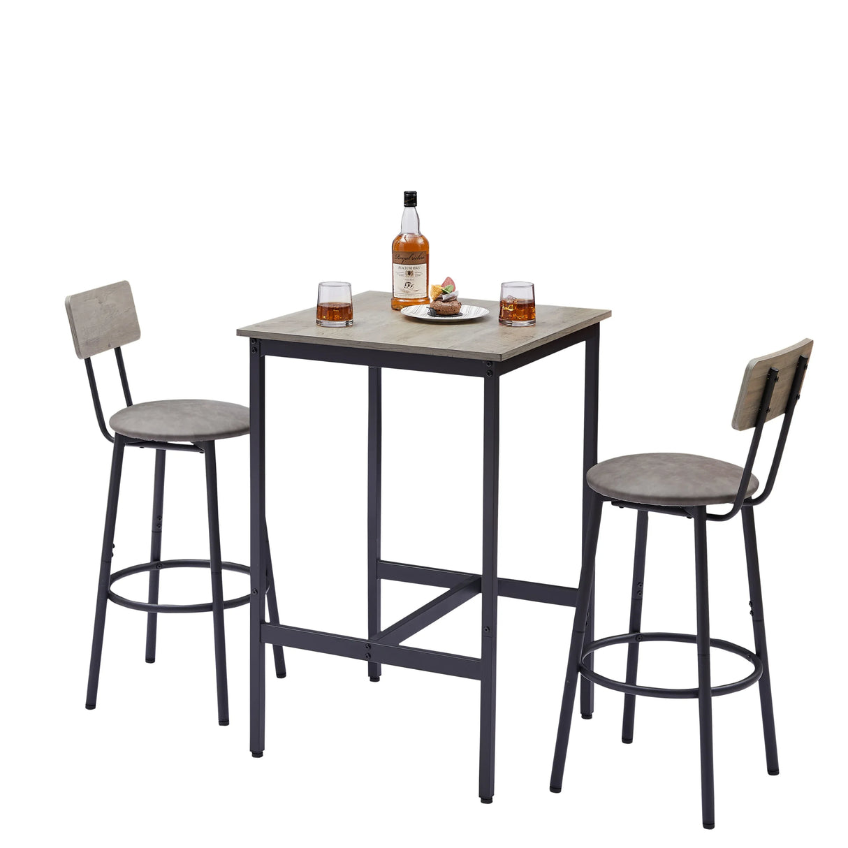 Rustic Grey Particleboard Bar Table Set With 2 Stools - Omega Lifestyles