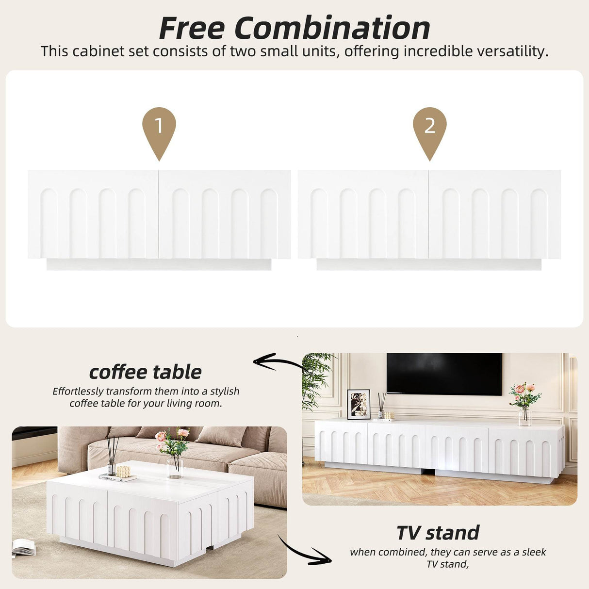 Elegant White MDF TV Stand And Coffee Table Set - Sleep Galleria