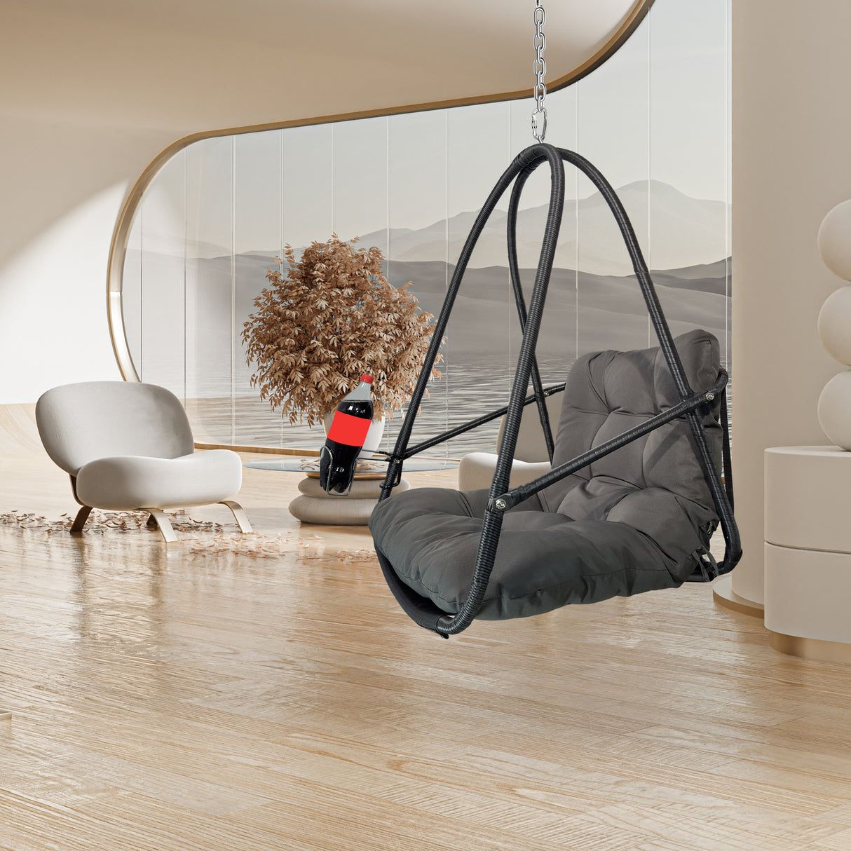 Outdoor Foldable Rattan Metal Swing Egg Chair With Cushion