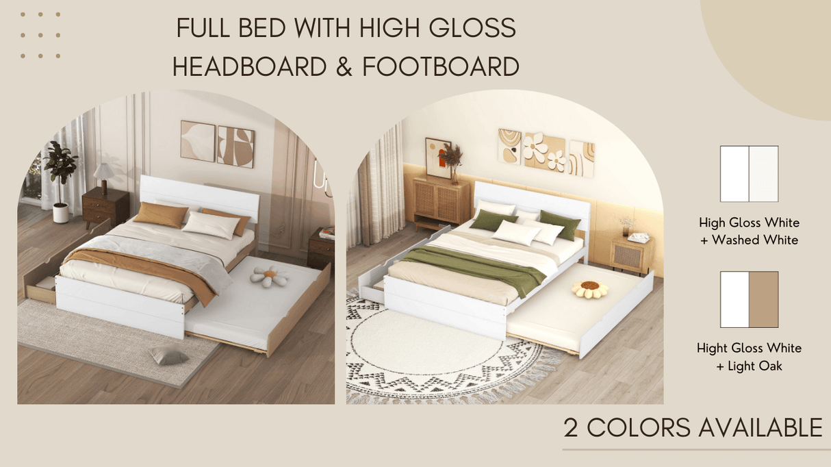 Modern Full White High Gloss Bed Frame With Trundle - Omega Lifestyles