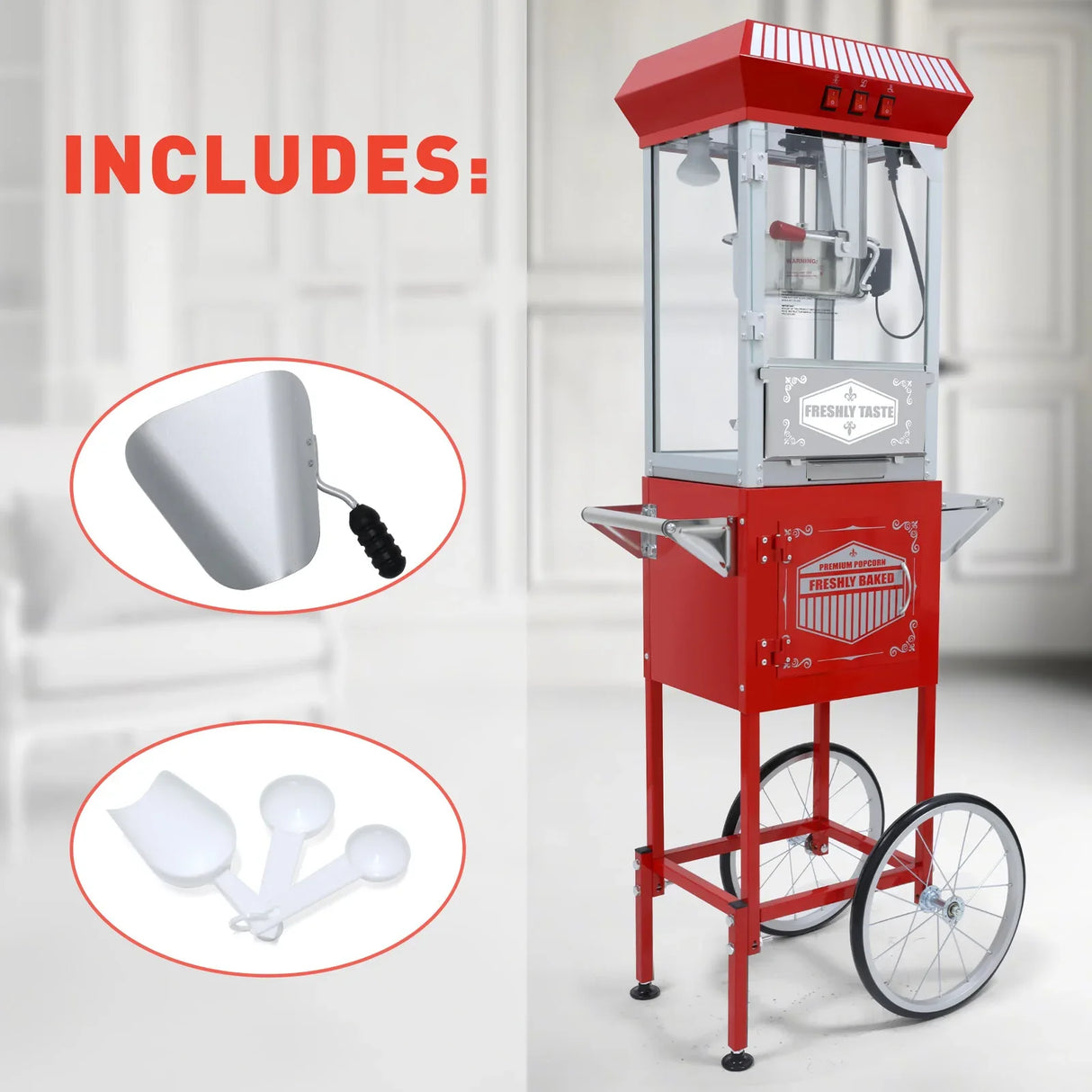 Vintage-Style Stainless Steel Movie Theater Popcorn Machine With Cart - Omega Lifestyles