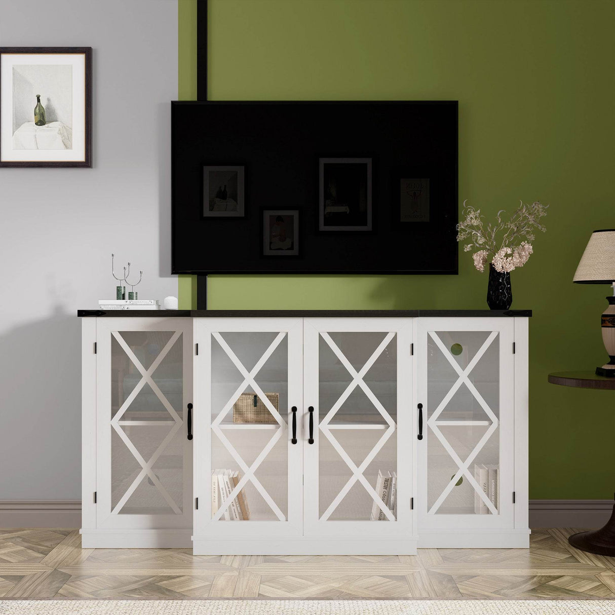 Farmhouse Storage TV Stand With Adjustable Shelves - Sleep Galleria