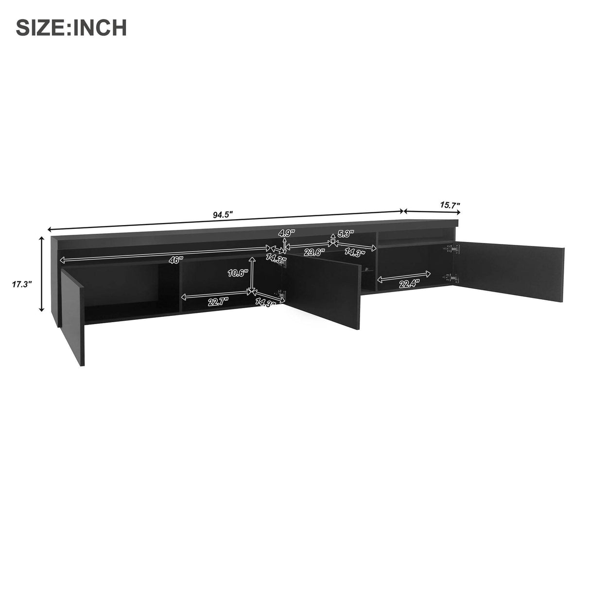 Modern Black Particle Board TV Stand With LED Lighting - Sleep Galleria