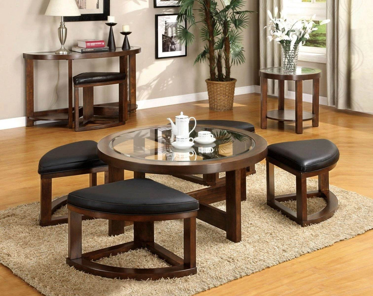 Dark Walnut Solid Wood Coffee Table With Ottomans - Sleep Galleria