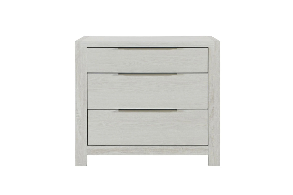 Beige Synthetic Wood Nightstand With Three Drawers - Omega Lifestyles