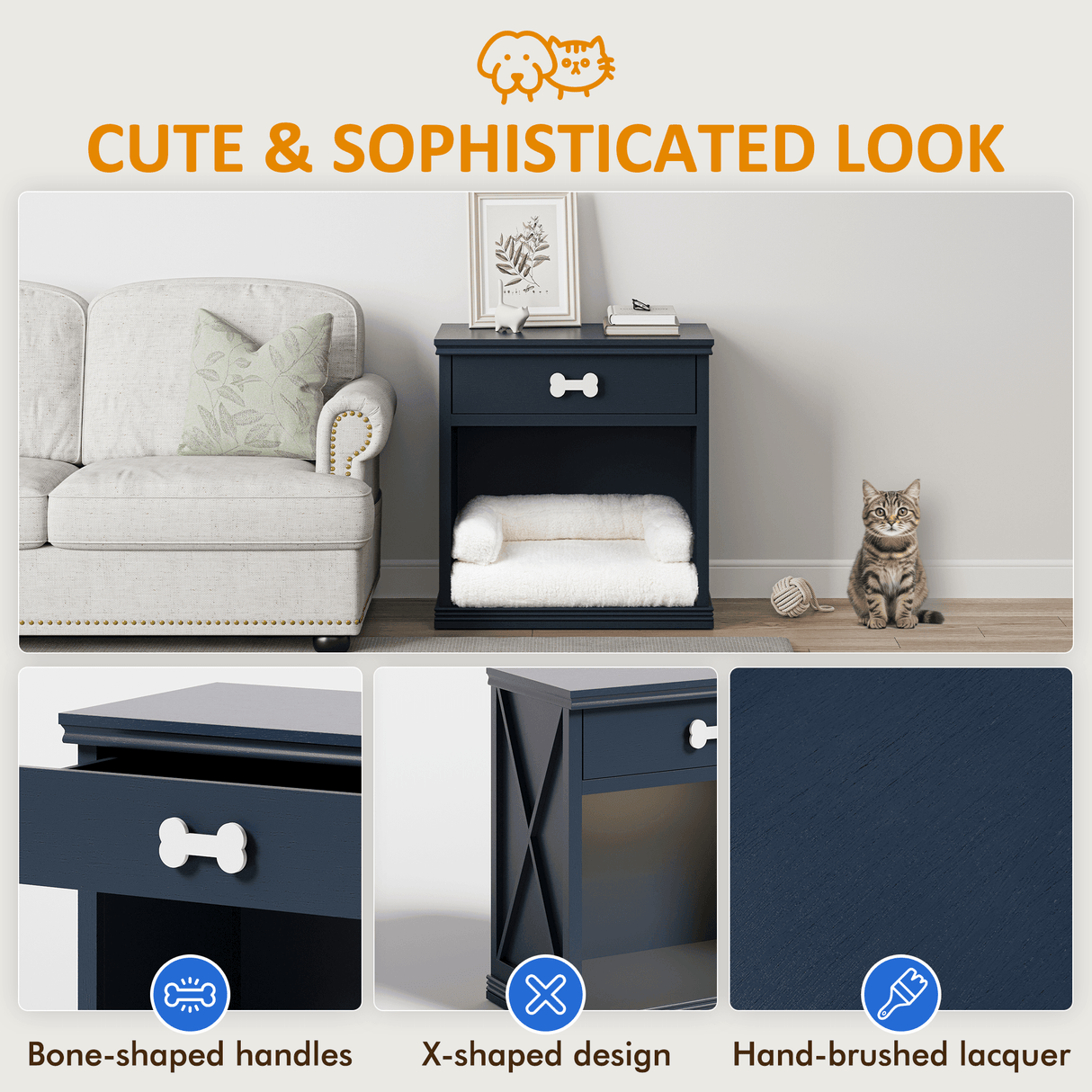 Vintage Blue Wood Pet Furniture Storage Cabinet With Light - Sleep Galleria