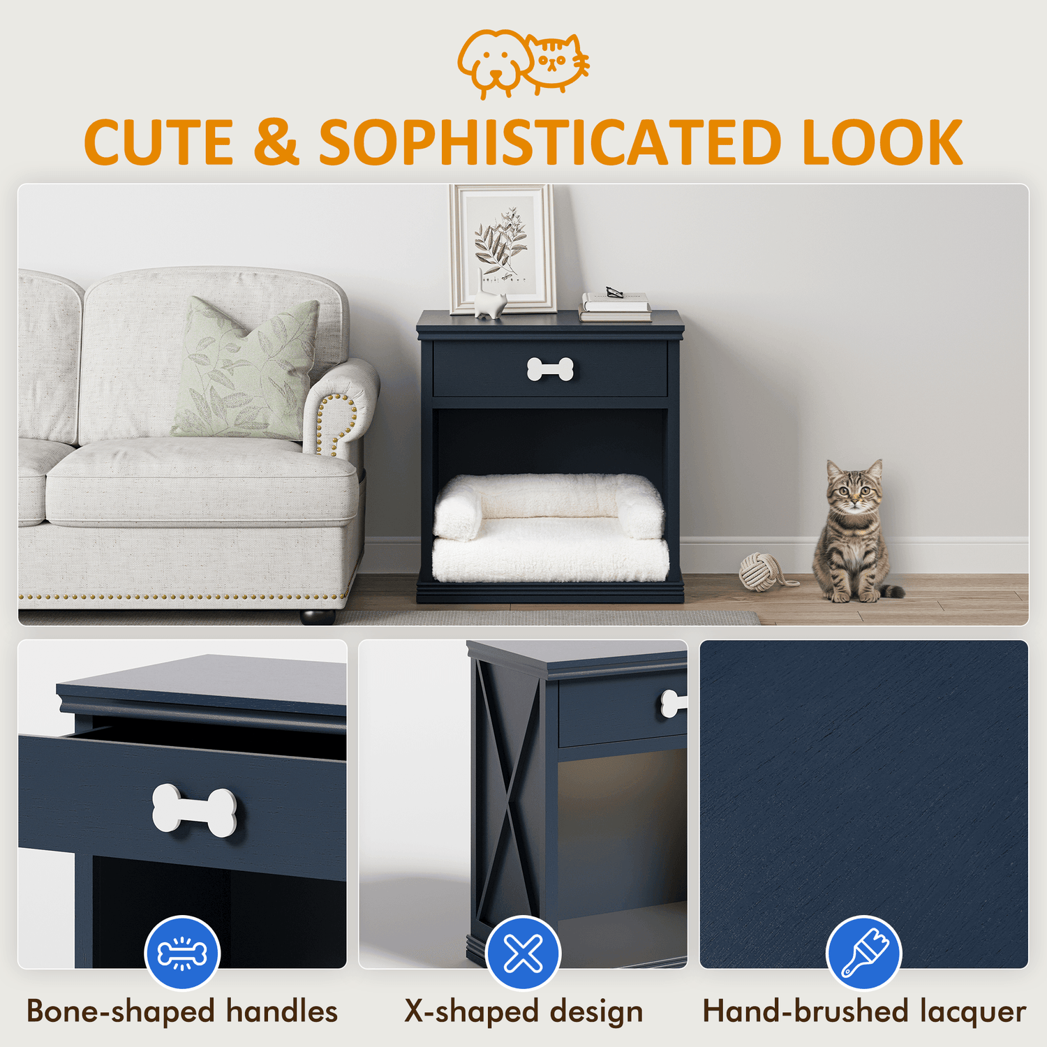 Vintage Blue Wood Pet Furniture Storage Cabinet With Light - Sleep Galleria