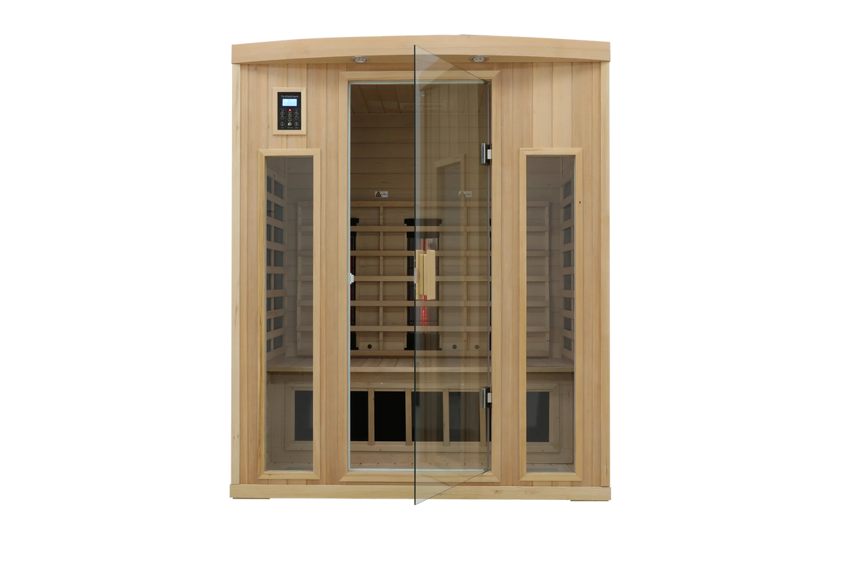 Low EMF Far Infrared Solid Wood Hemlock Sauna For 3 - Omega Lifestyles