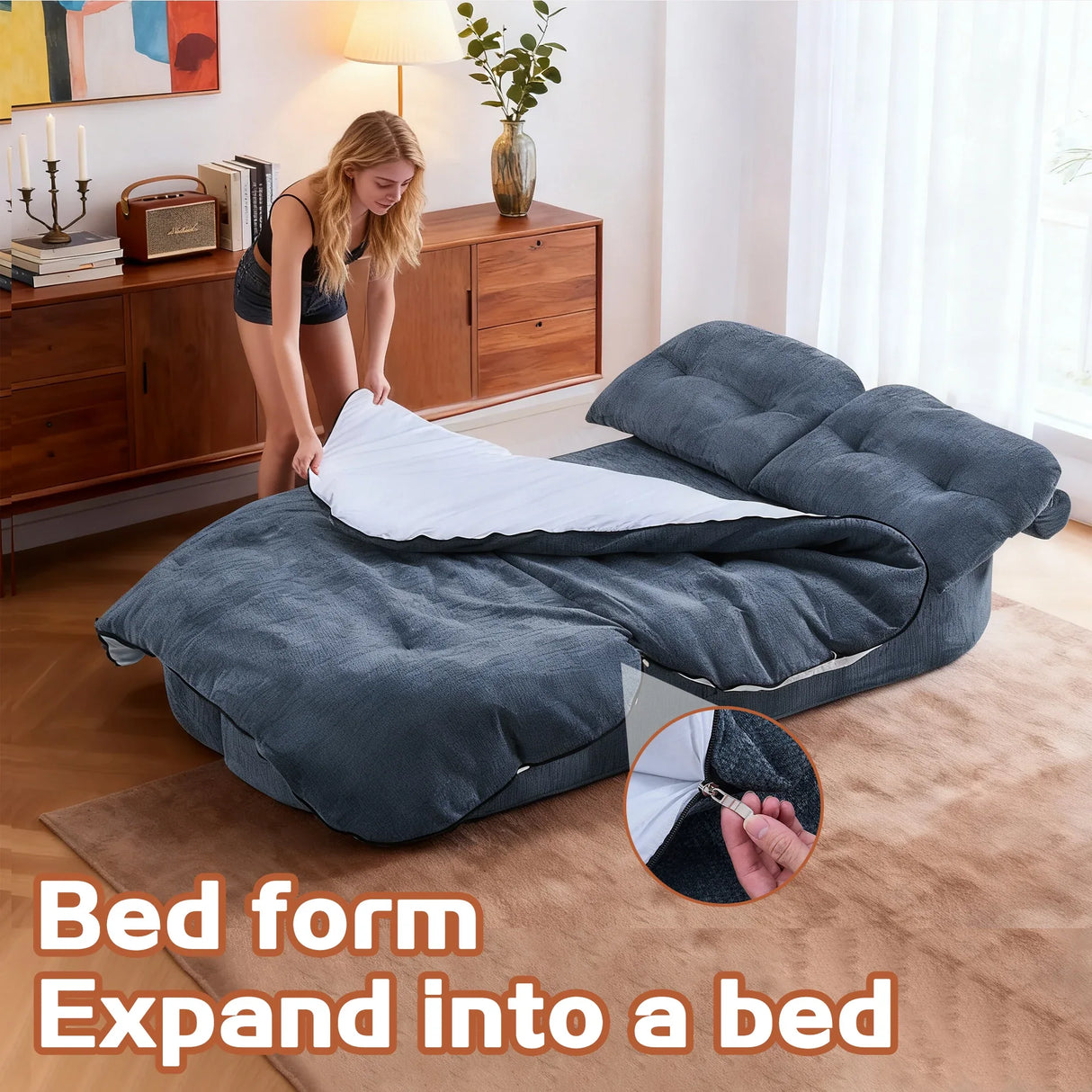 Modern Convertible Foam-Filled Sleeper Sofa Bed With Pillows - Omega Lifestyles