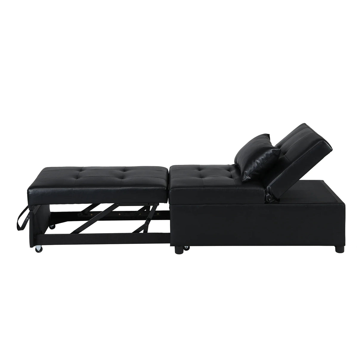 Black Leather Folding Multifunctional Space-Saving Ottoman Sofa Bed - Omega Lifestyles