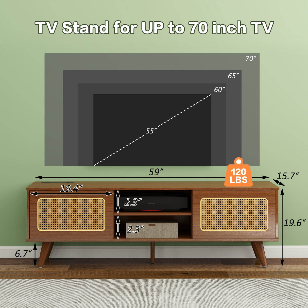 Mid Century Modern Rattan TV Stand Console - Sleep Galleria