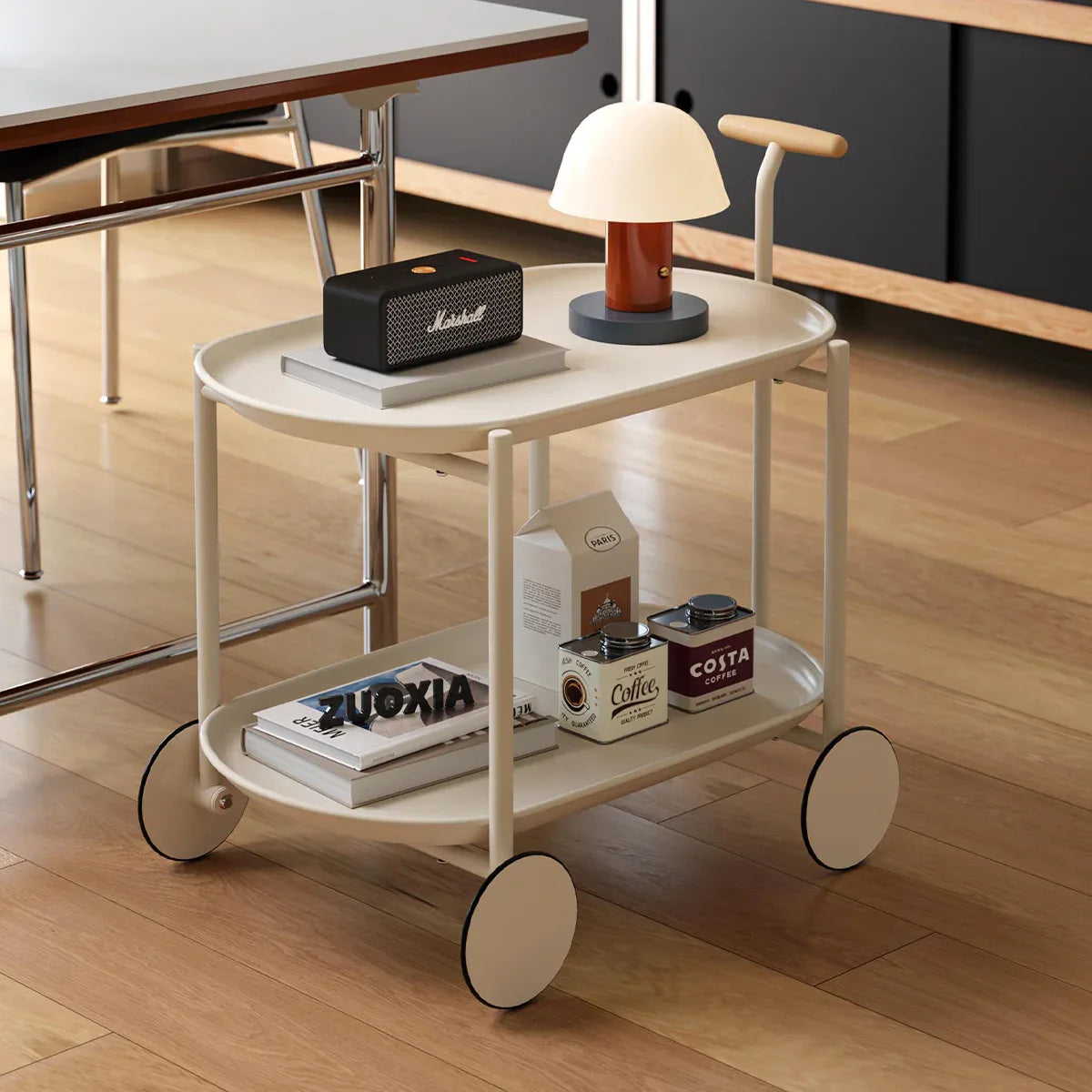 Artsy Ancient White Mobile Kitchen Storage Cart - Omega Lifestyles