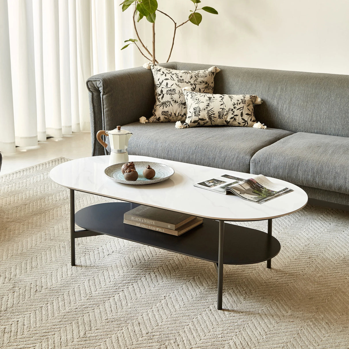 Modern Ceramic And Walnut Finish Coffee Table - Omega Lifestyles