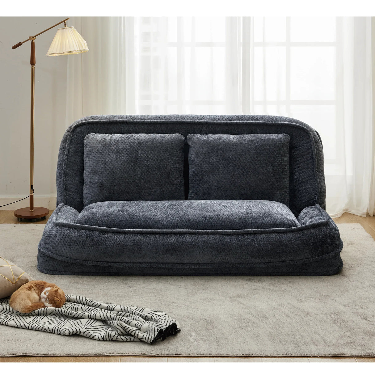 Convertible Adjustable Chenille Loveseat Lazy Sofa Bed - Omega Lifestyles