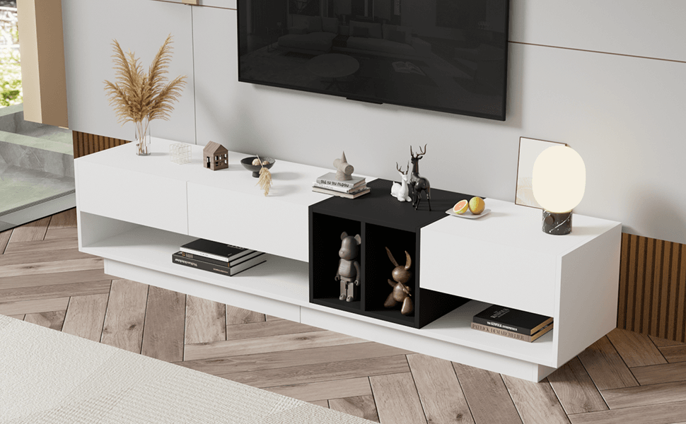 Two-Tone Particle Board White TV Stand With Storage - Sleep Galleria