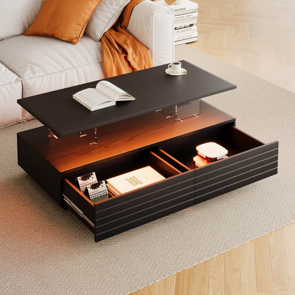 Modern Rectangular MDF Coffee Table With LED Lighting - Sleep Galleria
