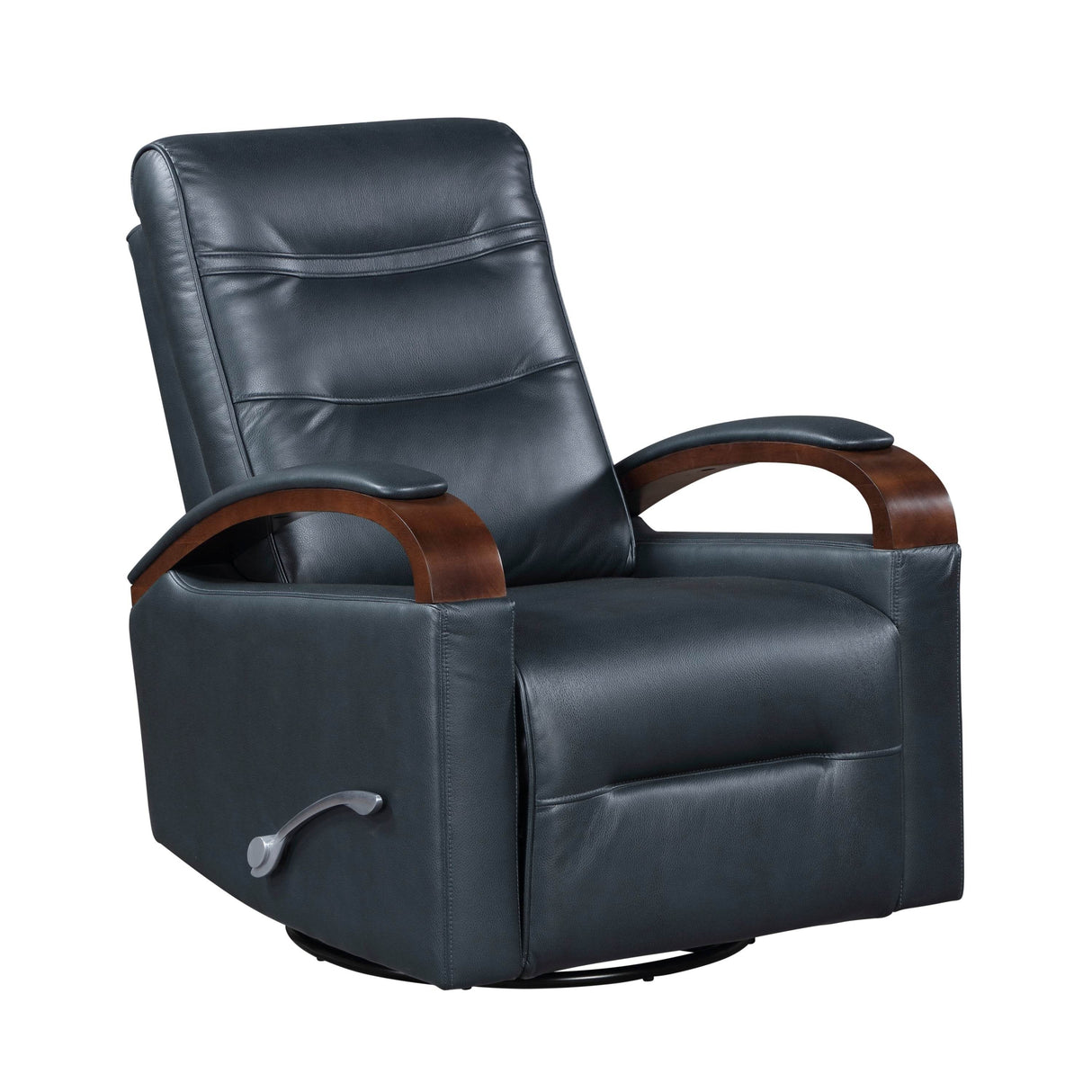 Navy Leather Swivel Gliding Recliner Chair