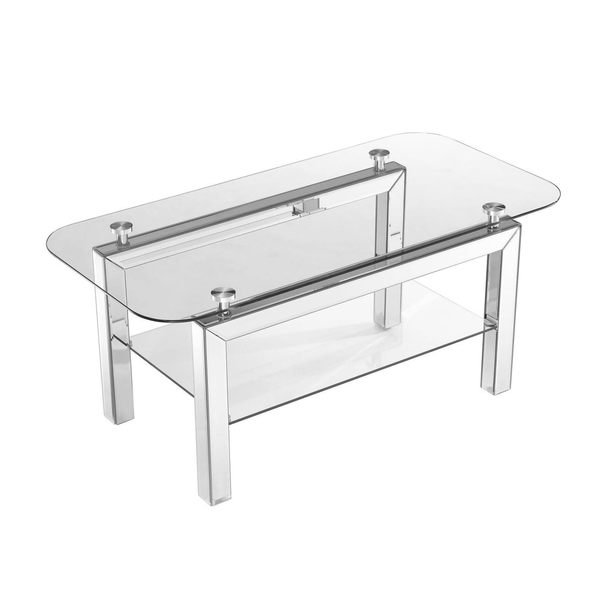Rectangular Tempered Glass Coffee Table With Mirrored Legs - Sleep Galleria