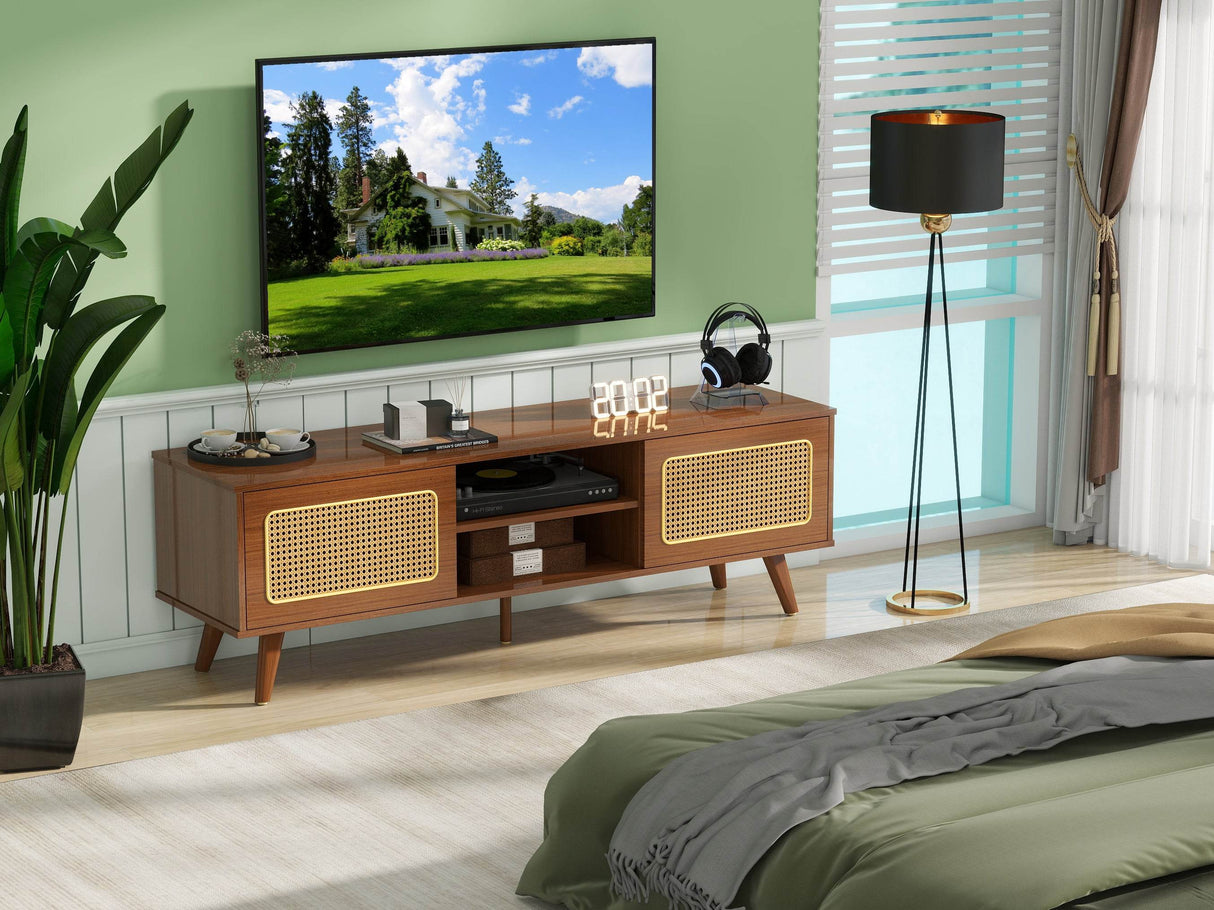 Mid Century Modern Rattan TV Stand Console - Sleep Galleria