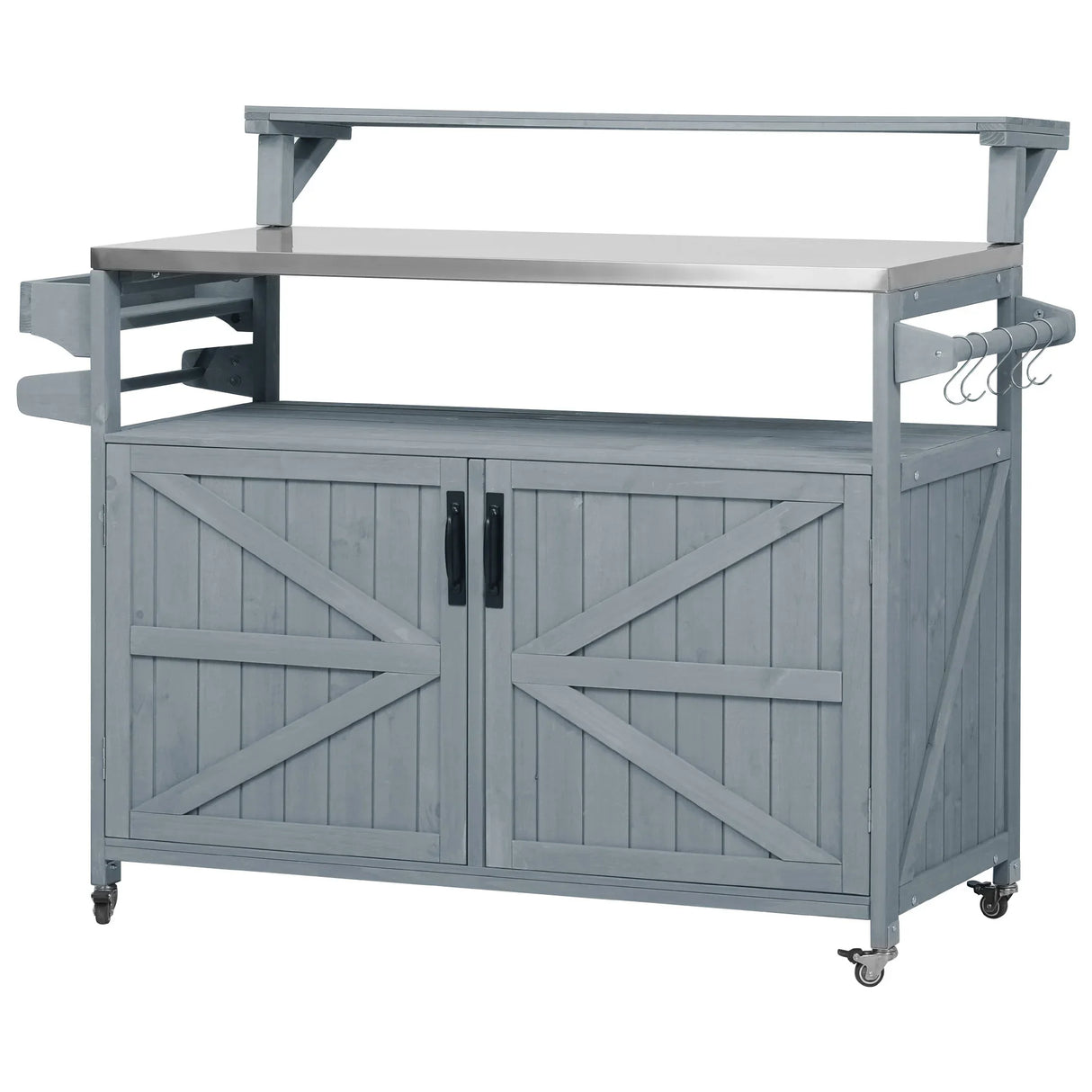 Outdoor Rolling Grill Cart With Raised Shelf Storage - Omega Lifestyles