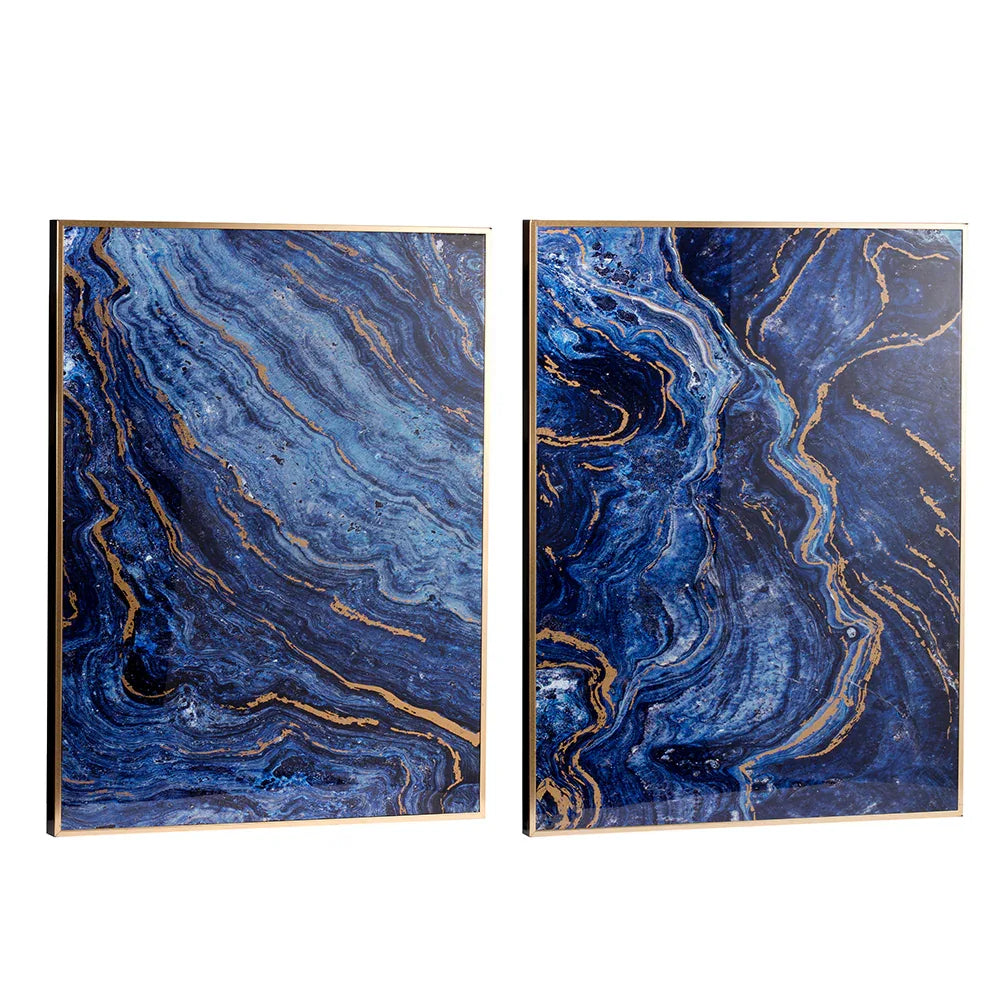 Set Of 2 Blue And Gold Framed Art Panels - Omega Lifestyles