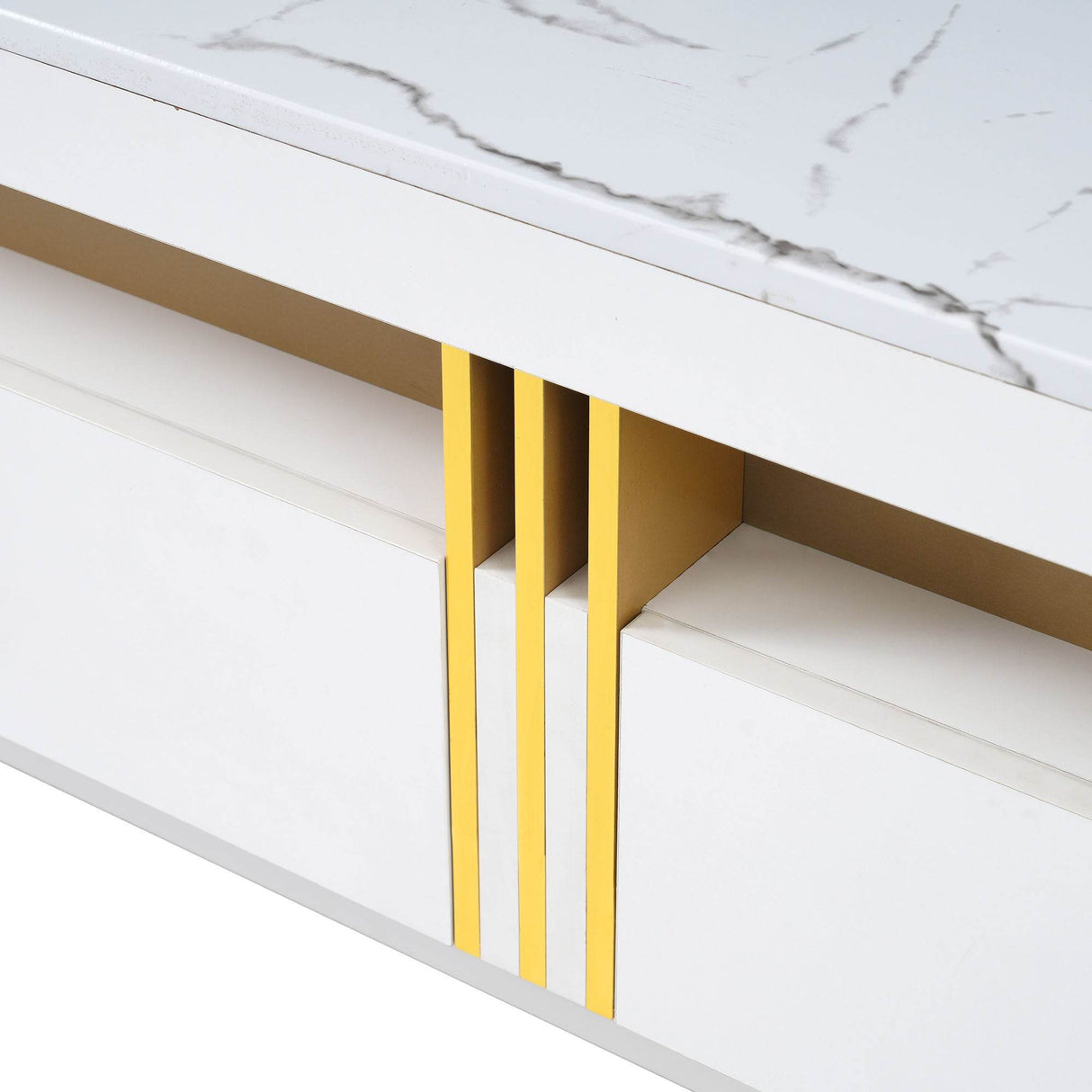 High Gloss White Marble TV Stand With Drawers - Sleep Galleria