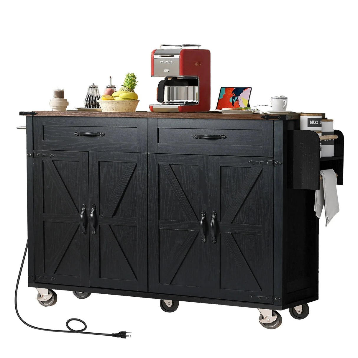 Farmhouse Style Rolling Kitchen Island With Power Outlet - Omega Lifestyles