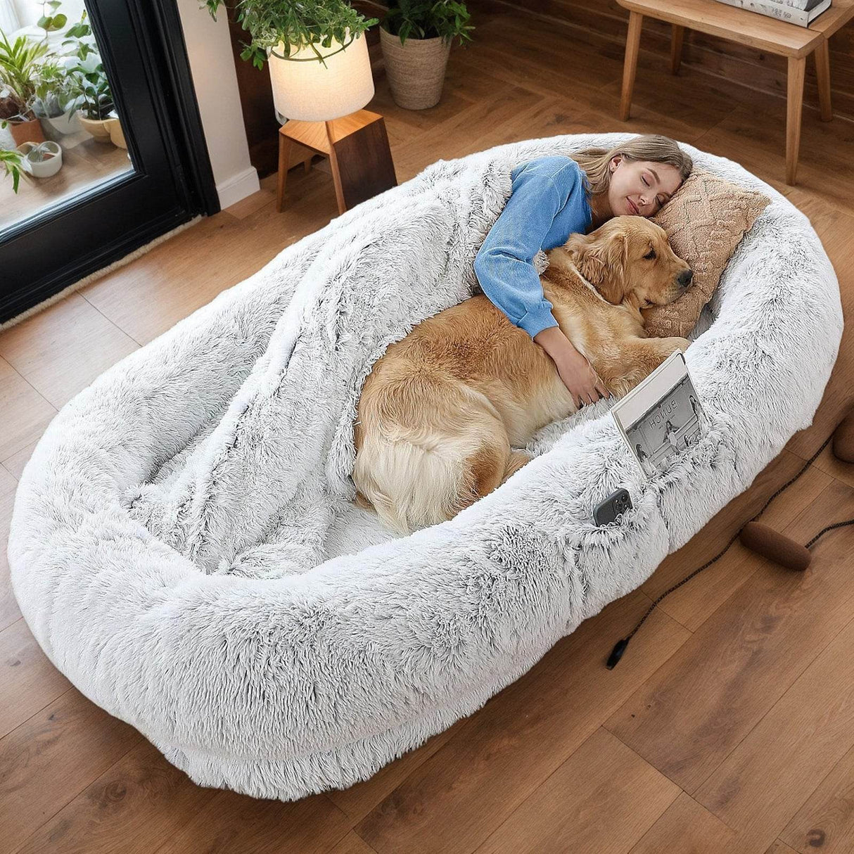 Orthopedic Washable Faux Fur Human Dog Bed 14-Inch - Sleep Galleria