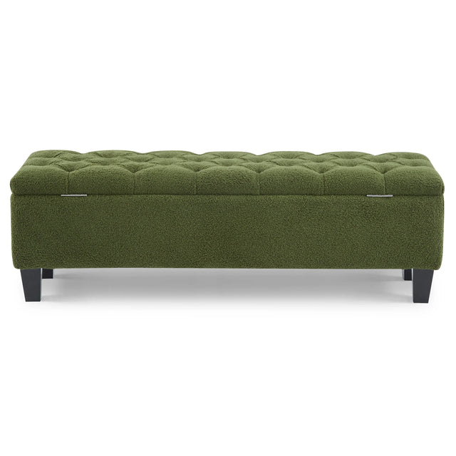 Green Boucle Ottoman Bench With Storage And Seating - Omega Lifestyles
