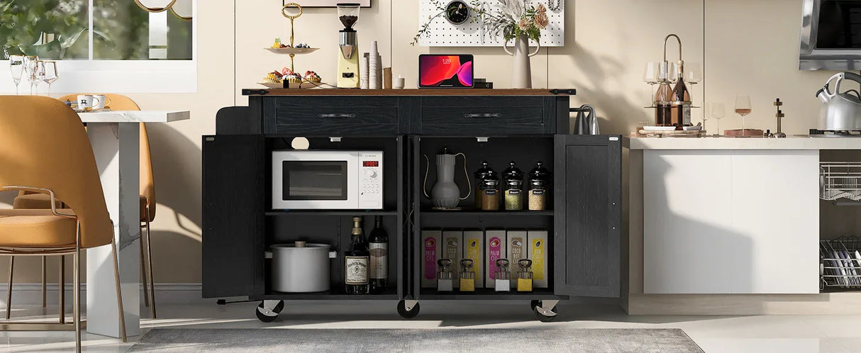 Farmhouse Style Rolling Kitchen Island With Power Outlet - Omega Lifestyles