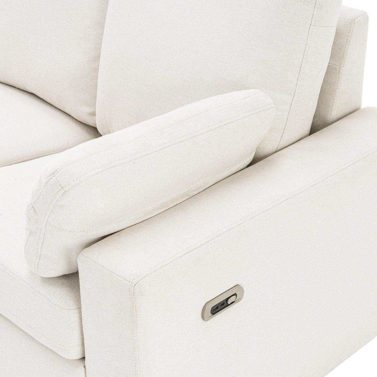 Beige Linen Fabric Power Recliner Sectional Sofa With USB Ports - Omega Lifestyles