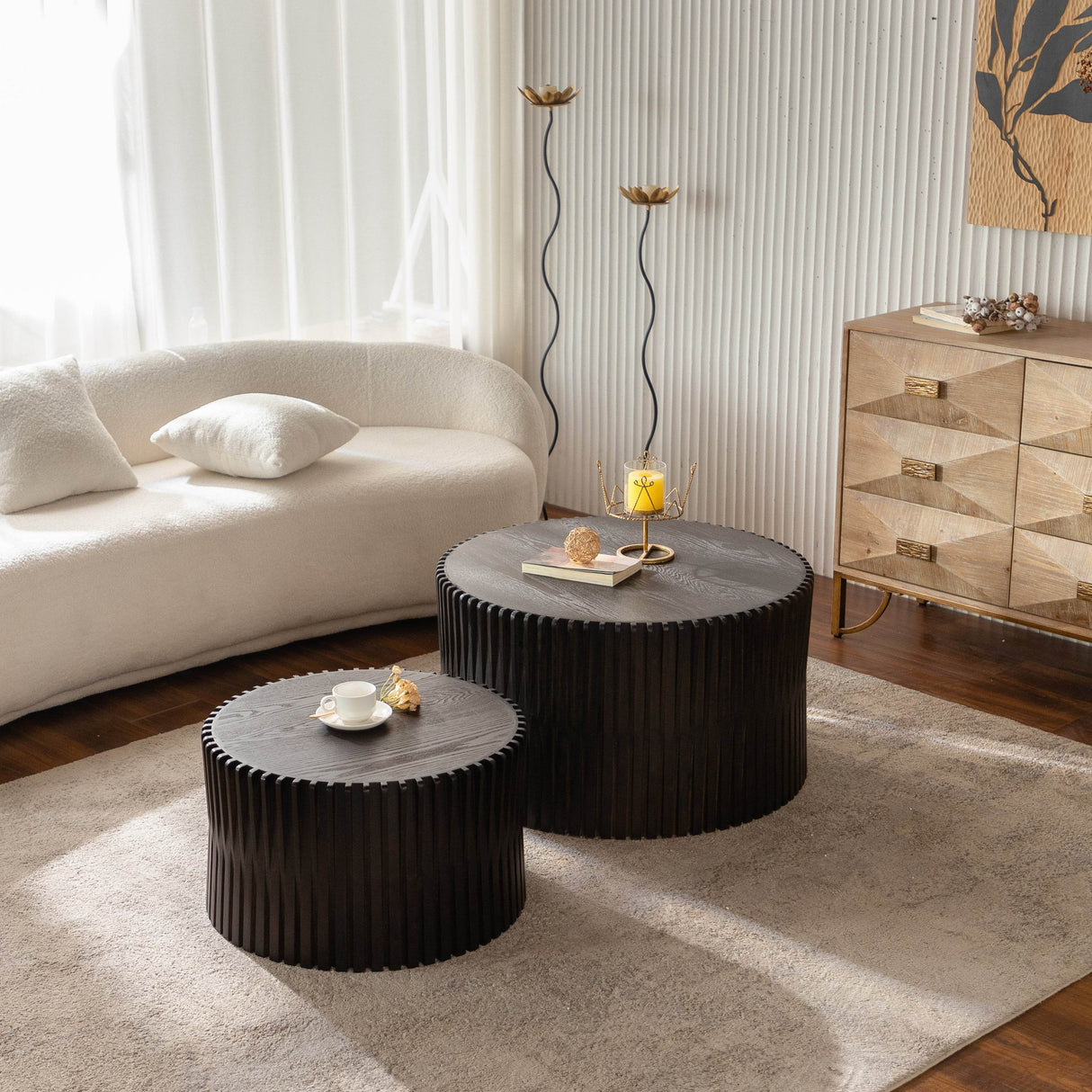 2-Piece Vintage Solid Wood Round Coffee Table Set - Sleep Galleria