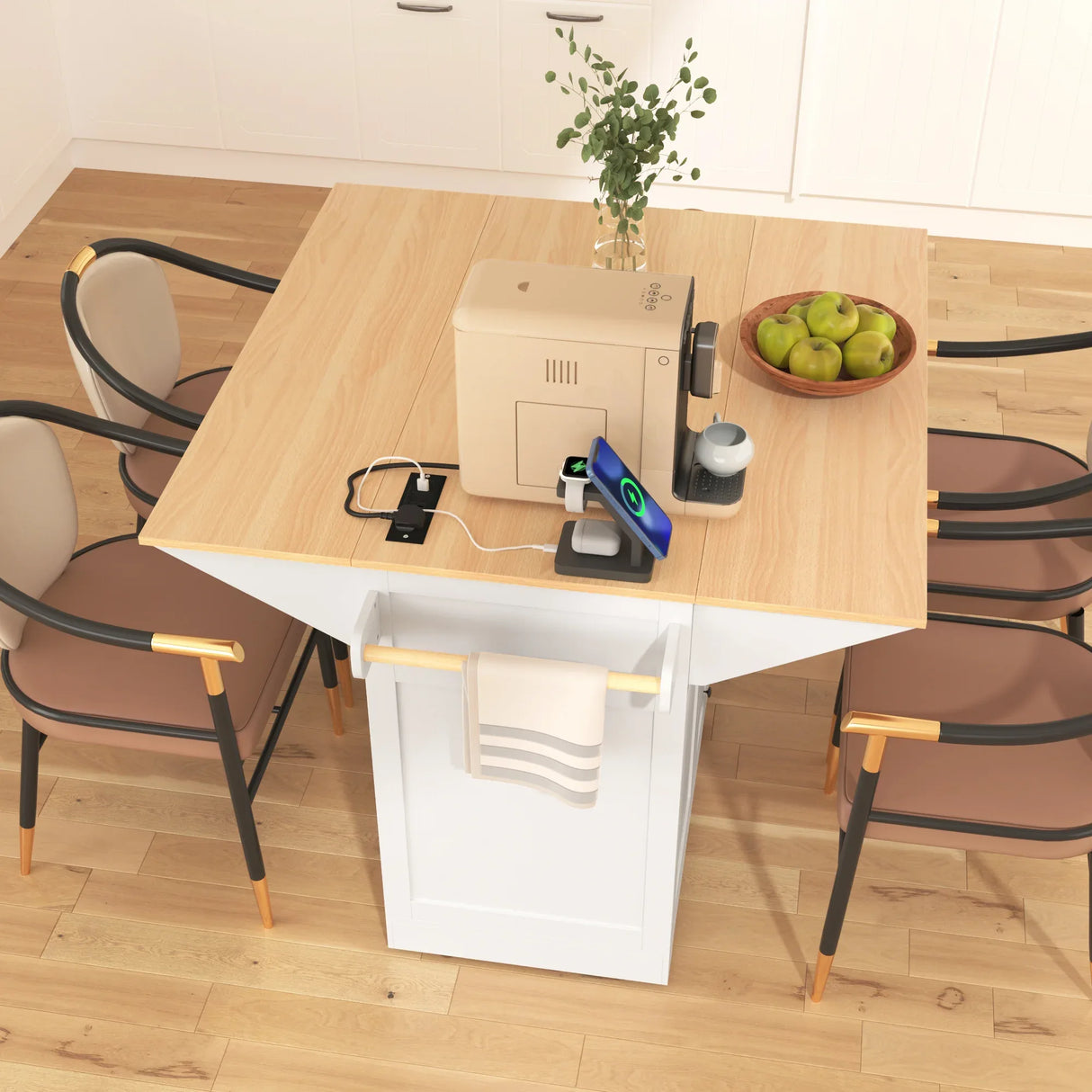 Folding Kitchen Island Cart With Power Outlet and Storage - Omega Lifestyles