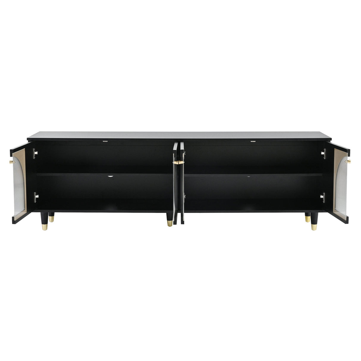 Contemporary Black TV Stand With Fluted Glass Doors - Sleep Galleria