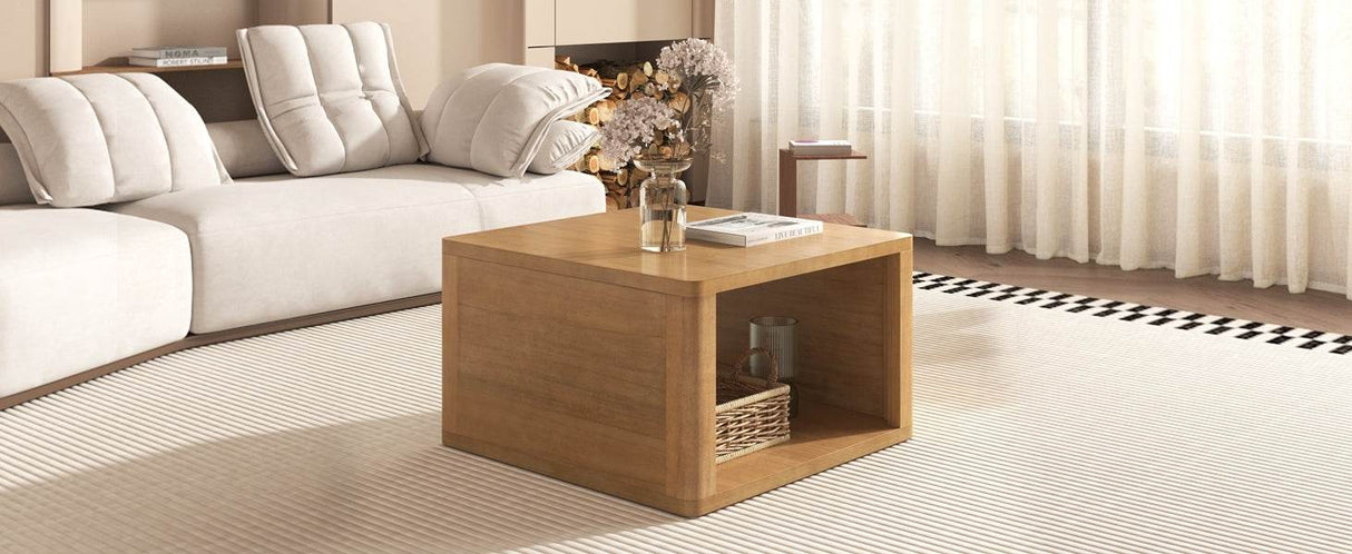 Natural Farmhouse Square Coffee Table With Storage - Sleep Galleria