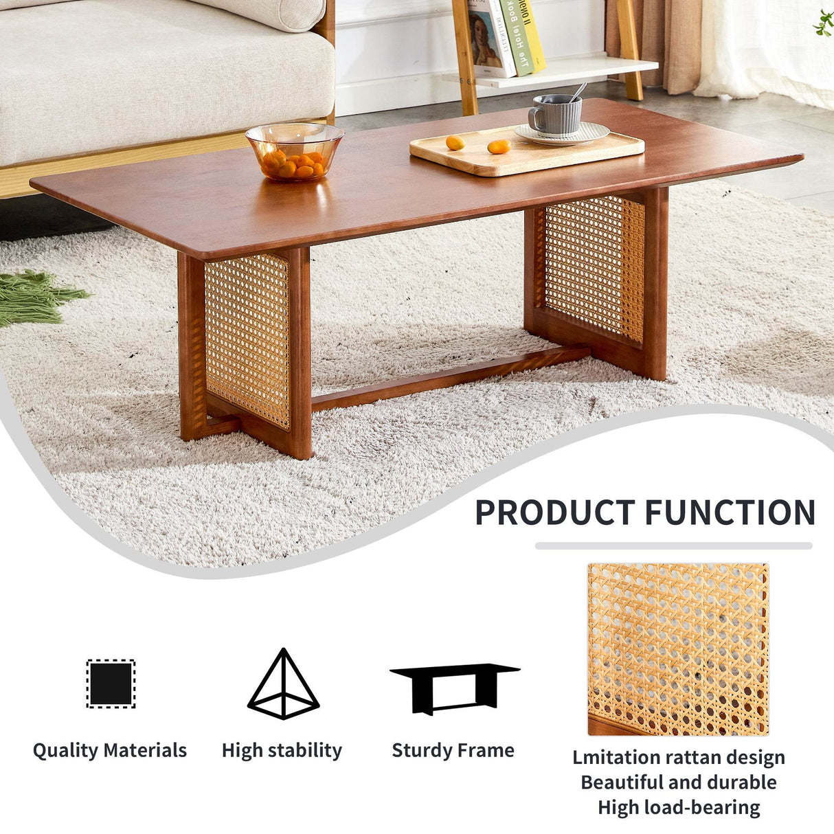 Imitation Rattan And Solid Wood Rectangular Coffee Table - Omega Lifestyles